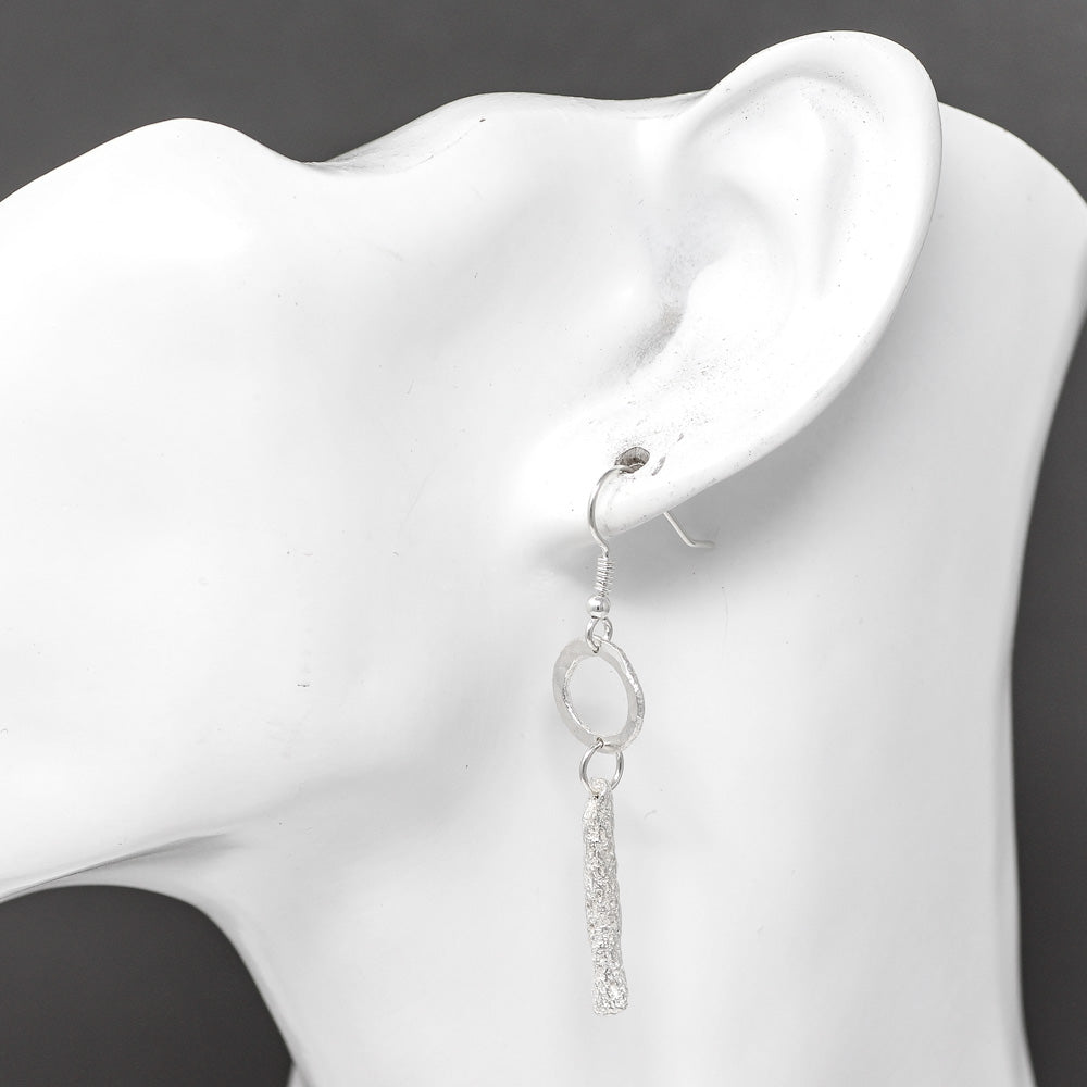 Long Coral and Circle Drop Earrings - Silver by Silverfish