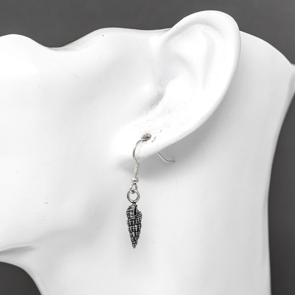 Thai Conch Drop Earrings - Oxidised Silver by Silverfish