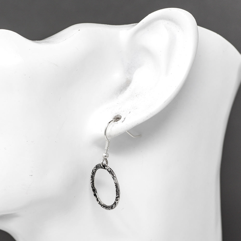 Flora Circle Drops - Large - Oxidised Silver by Silverfish