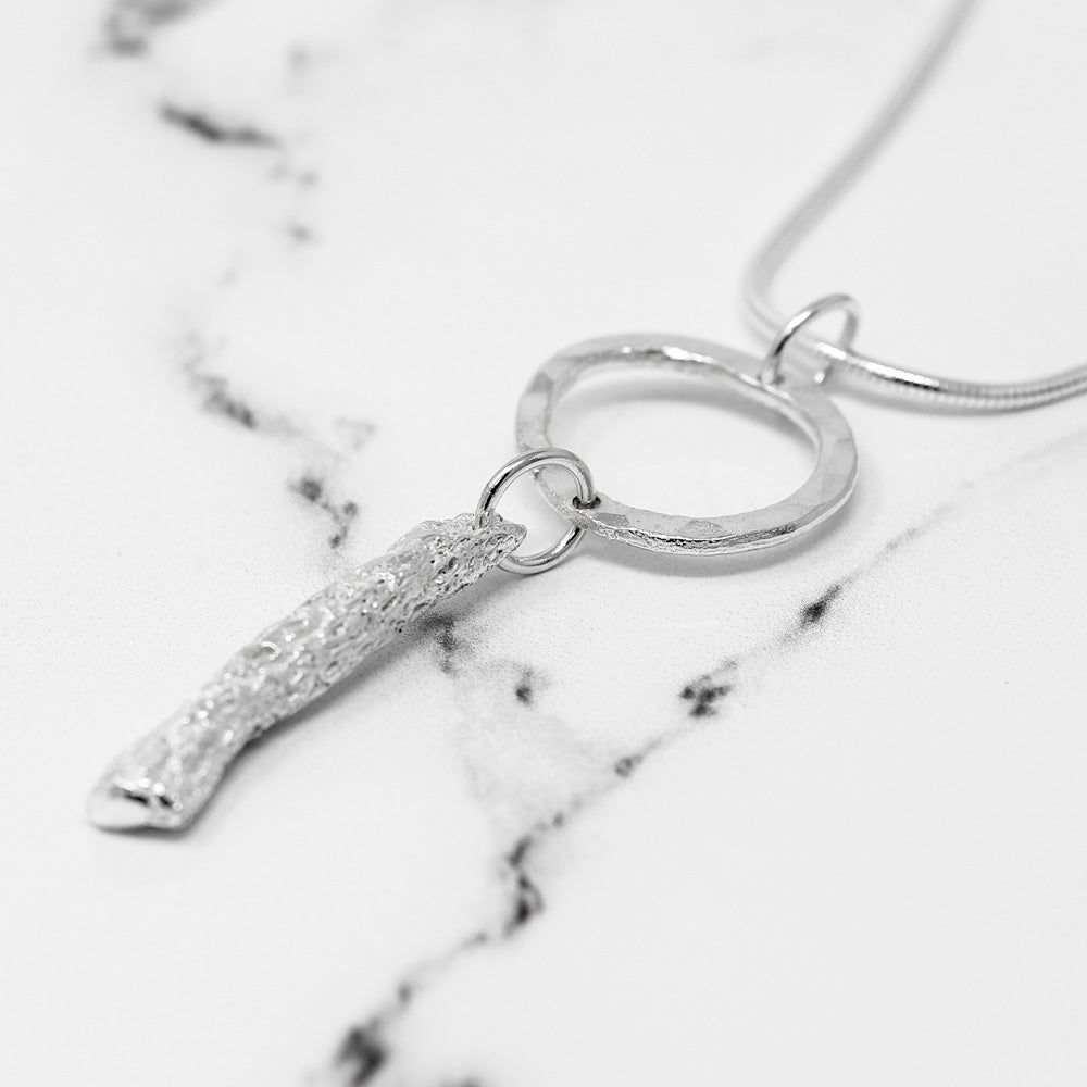 Long Coral and Circle Pendant - Silver by Silverfish