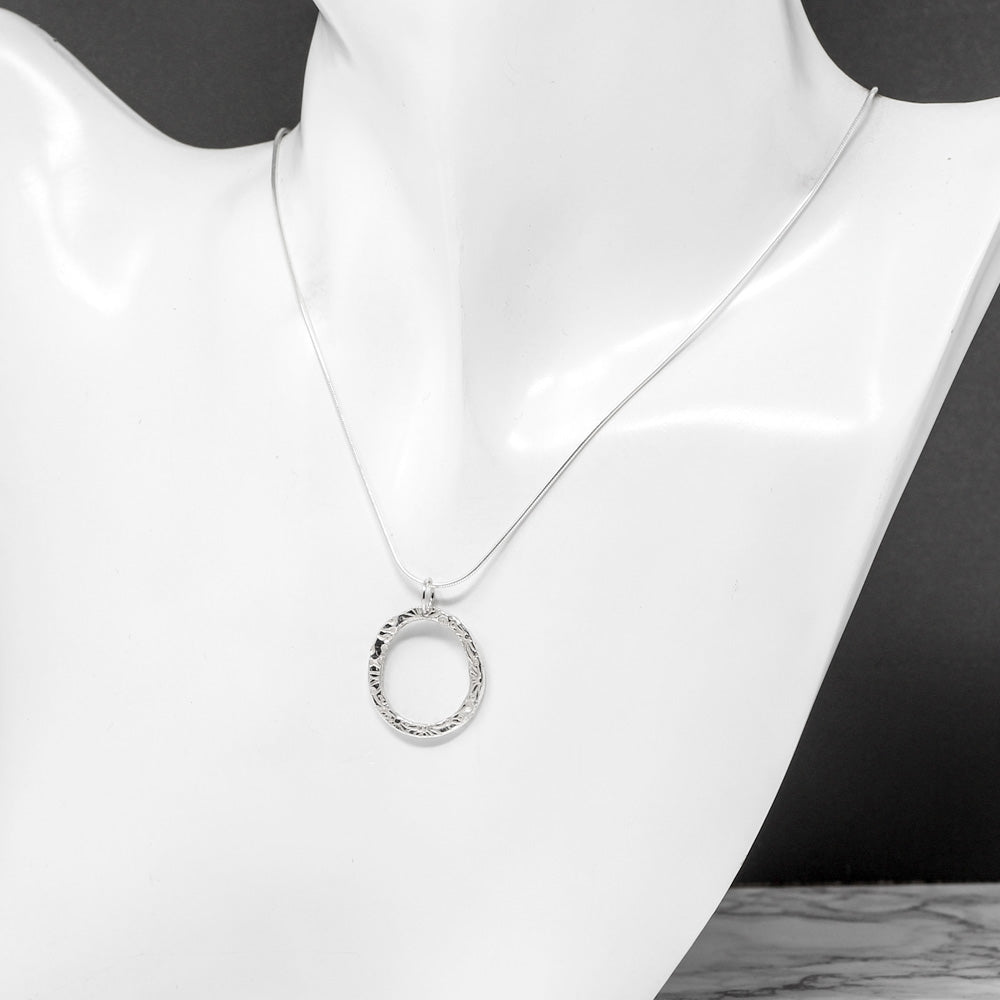 Flora Circle Pendant - Large - Silver by Silverfish