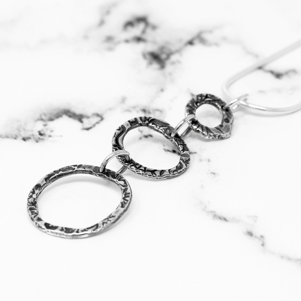 Flora Circle Pendant - Triple - Large - Oxidised Silver by Silverfish