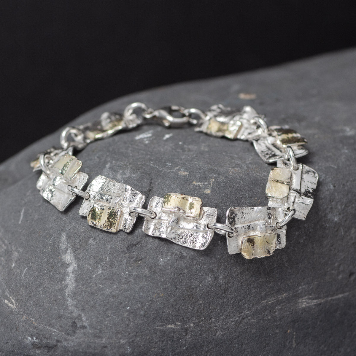 Patchwork Ribbon Silver and Gold Bracelet by Silverfish