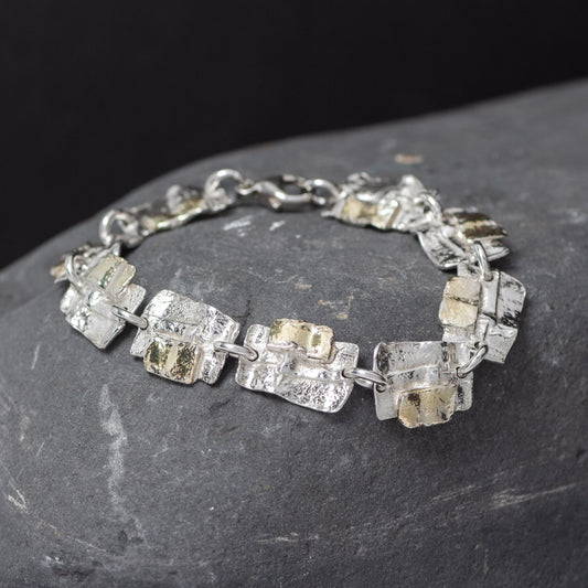 Patchwork Ribbon Silver and Gold Bracelet by Silverfish