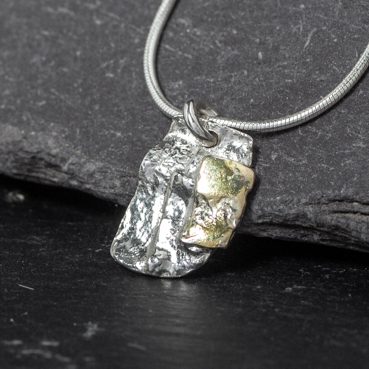 Patchwork Ribbon Silver and Gold Pendant by Silverfish