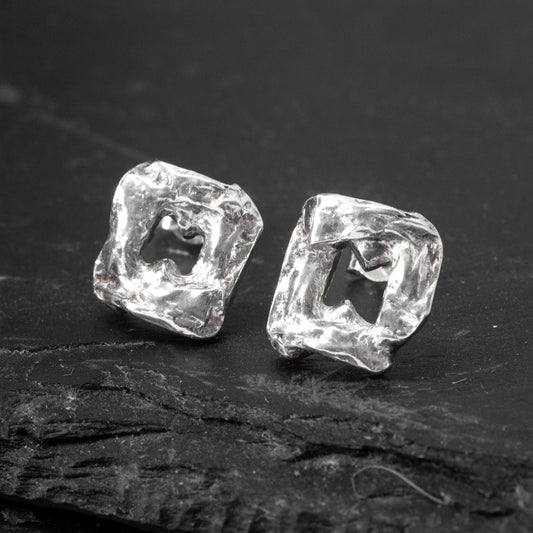 Open Square Silver Stud Earrings by Silverfish