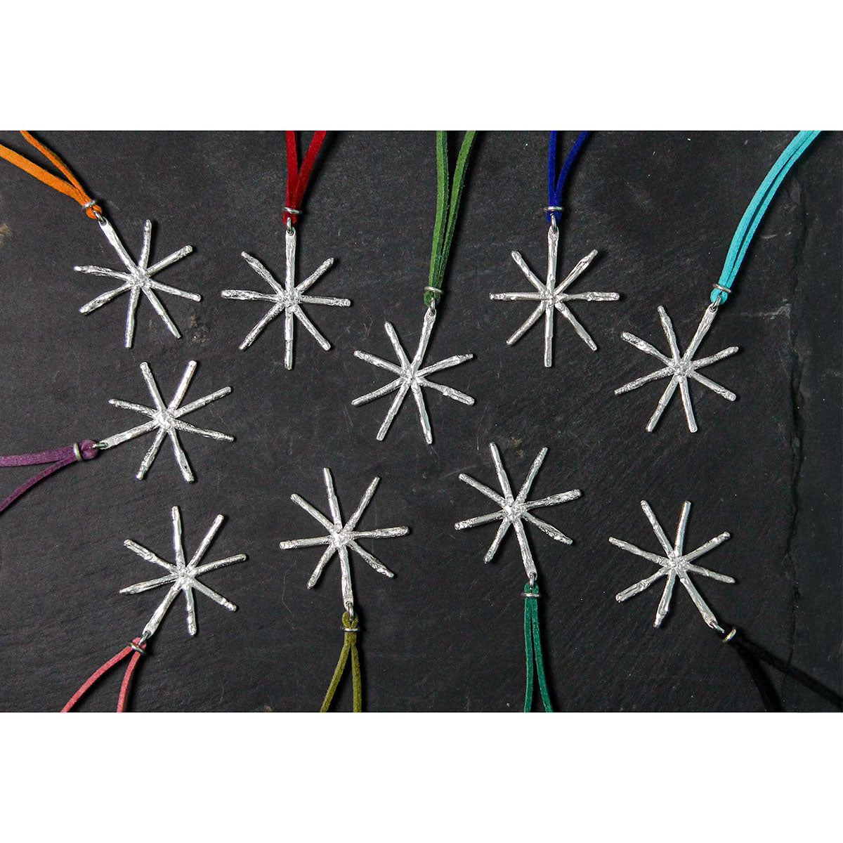 Snowflake Silver Plated Pendant - On Suede by Silverfish