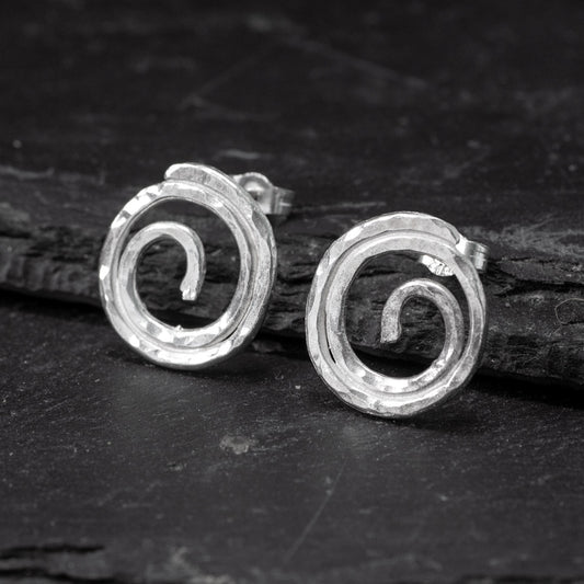 Spiral Silver Stud Earrings - Large by Silverfish