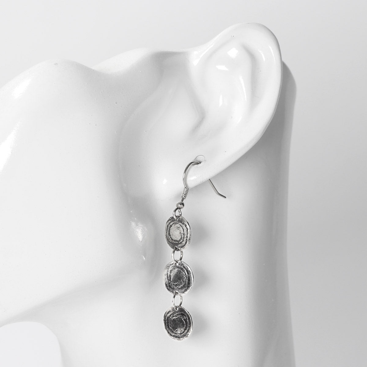 Barclodiad Rock Art Triple Oxidised Silver Drop Earrings by Silverfish