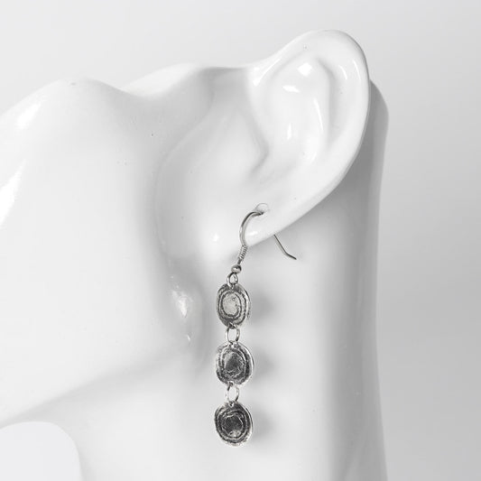 Barclodiad Rock Art Triple Oxidised Silver Drop Earrings by Silverfish