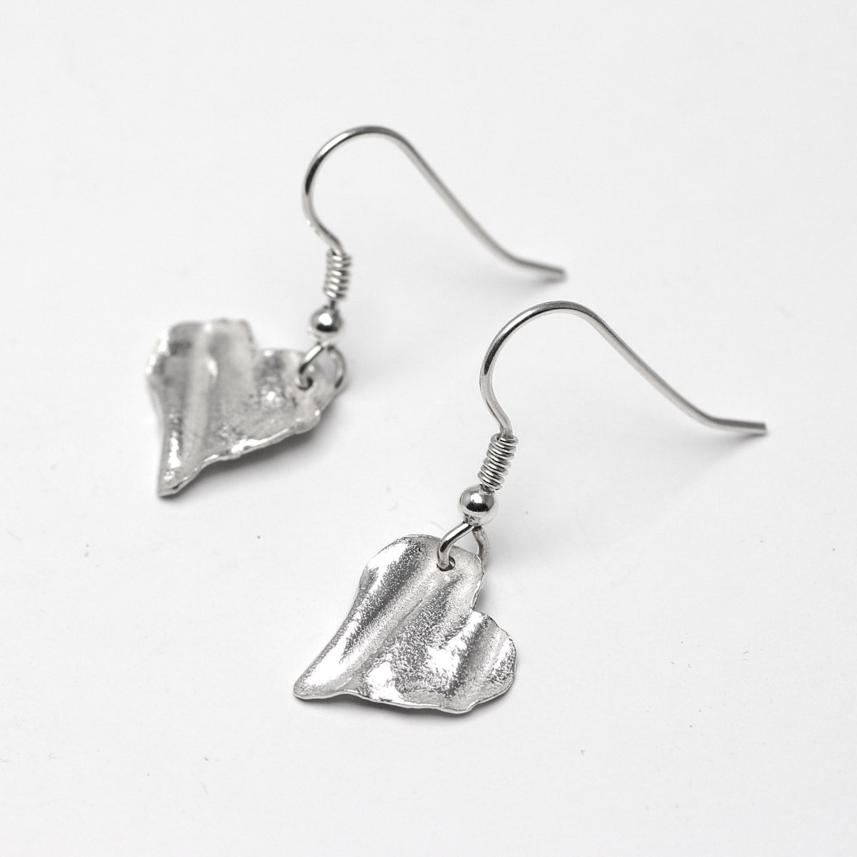 Ribbon Heart Silver Drop Earrings - Tiny by Silverfish