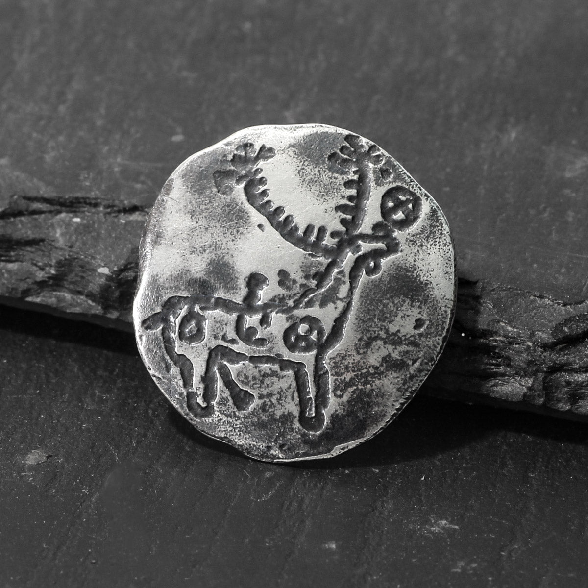 Campo Lameiro Round Silver-Plated Oxidised Brooch by Silverfish