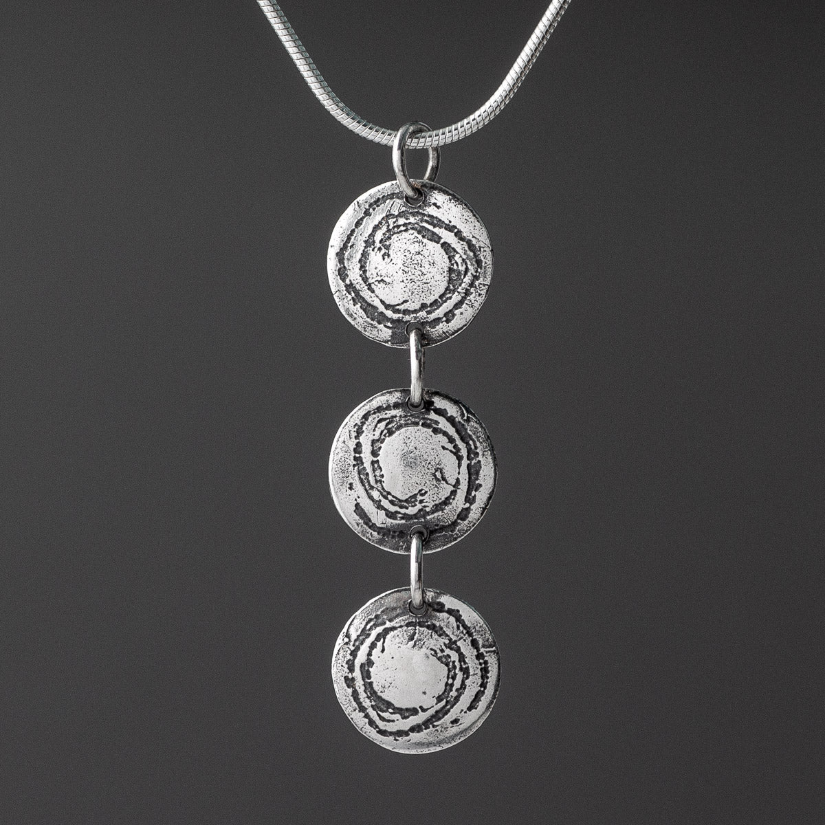 Barclodiad Rock Art Triple Oxidised Silver Pendant by Silverfish