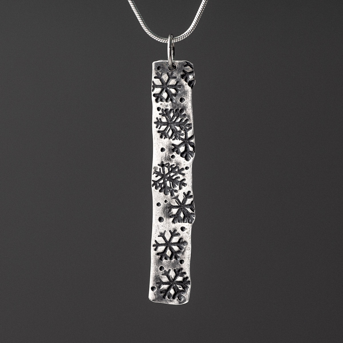 Flora Stem Oxidised Silver Pendant - Large by Silverfish