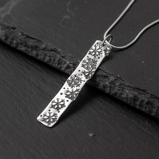 Flora Stem Oxidised Silver Pendant - Large by Silverfish