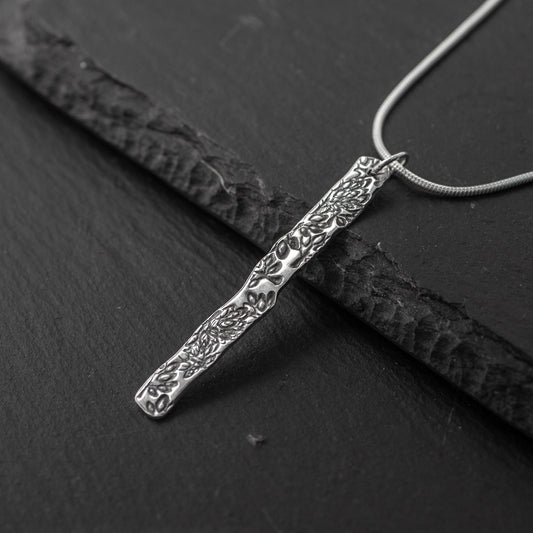 Flora Stem Oxidised Silver Pendant by Silverfish