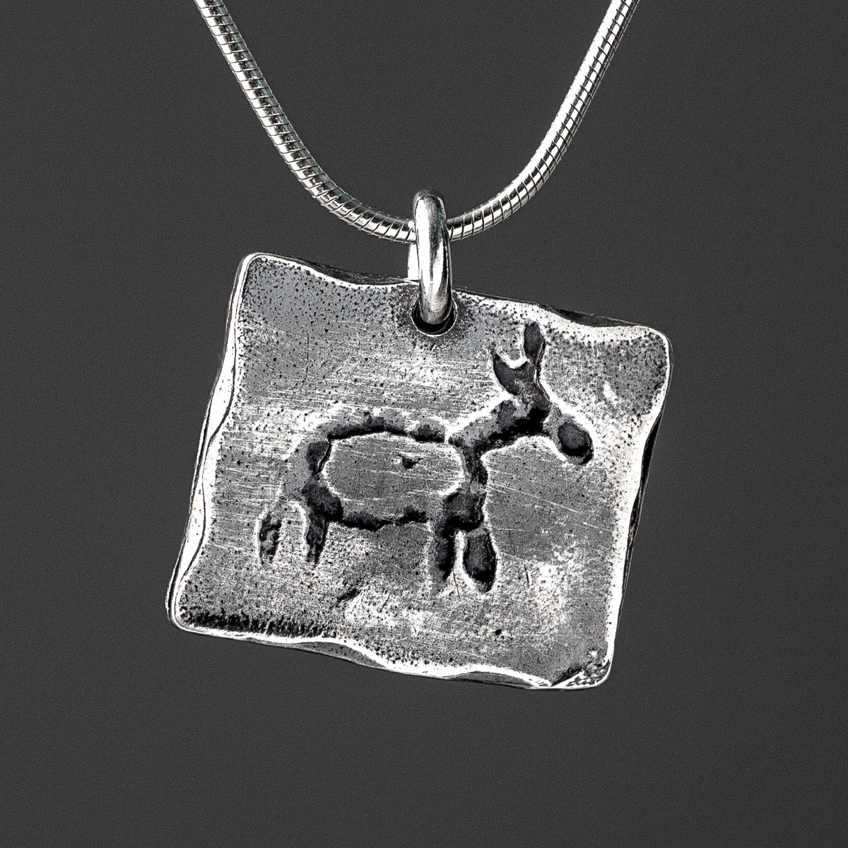 Norwegian Doe Rock Art Oxidised Silver Pendant by Silverfish