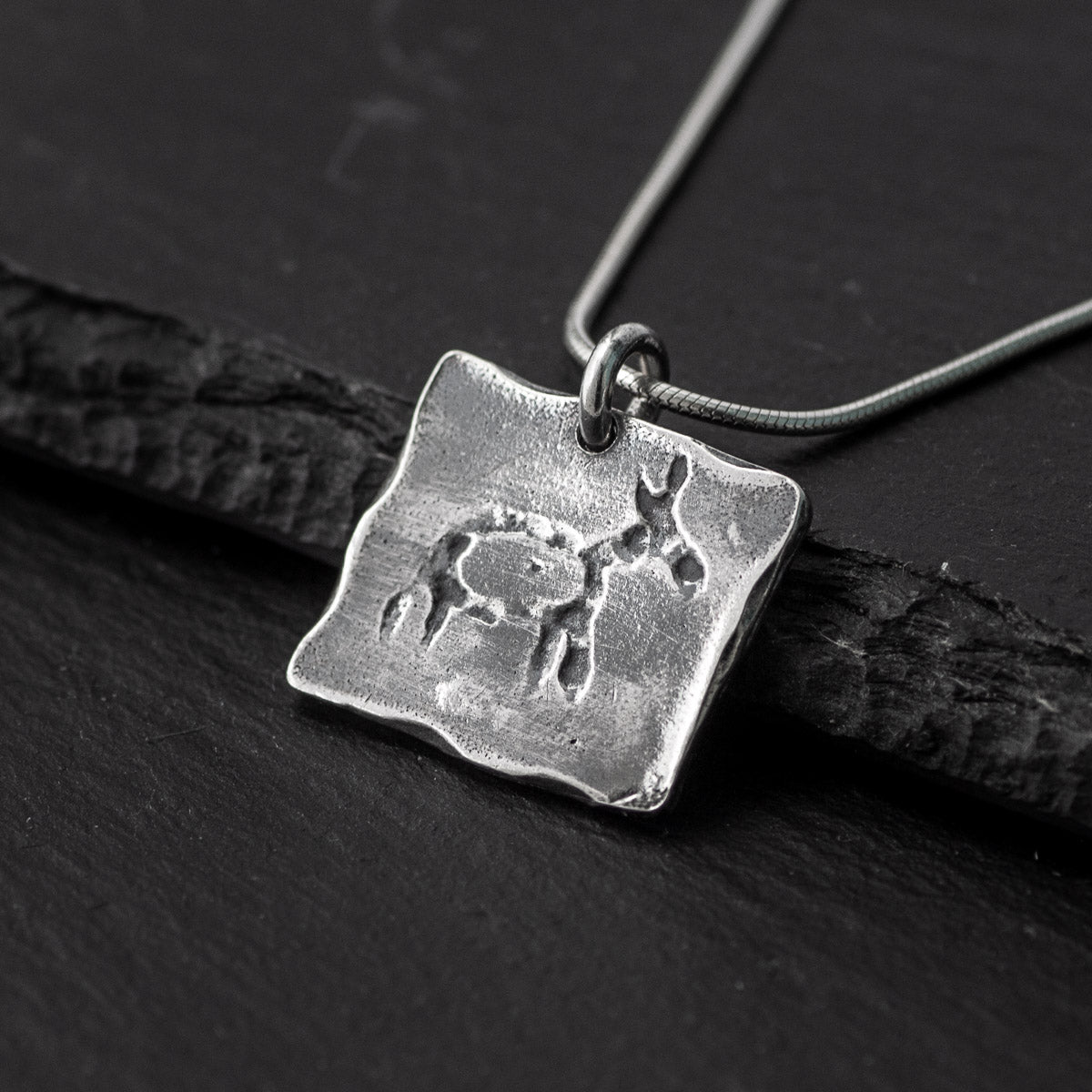 Norwegian Doe Rock Art Oxidised Silver Pendant by Silverfish