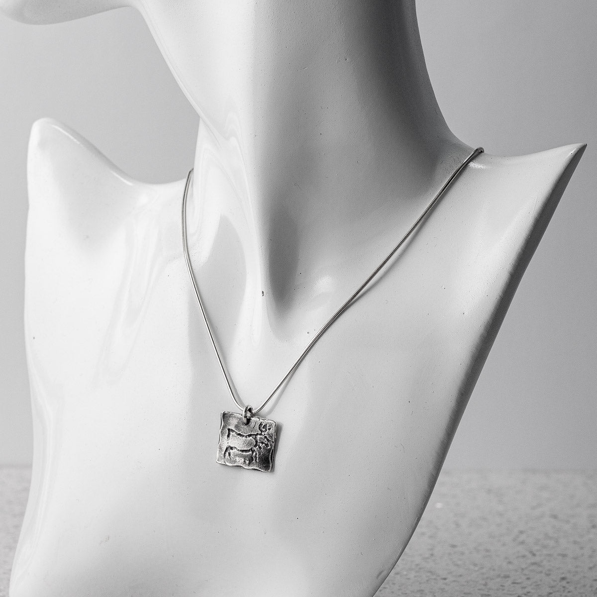 Norwegian Stag Rock Art Oxidised Silver Pendant by Silverfish