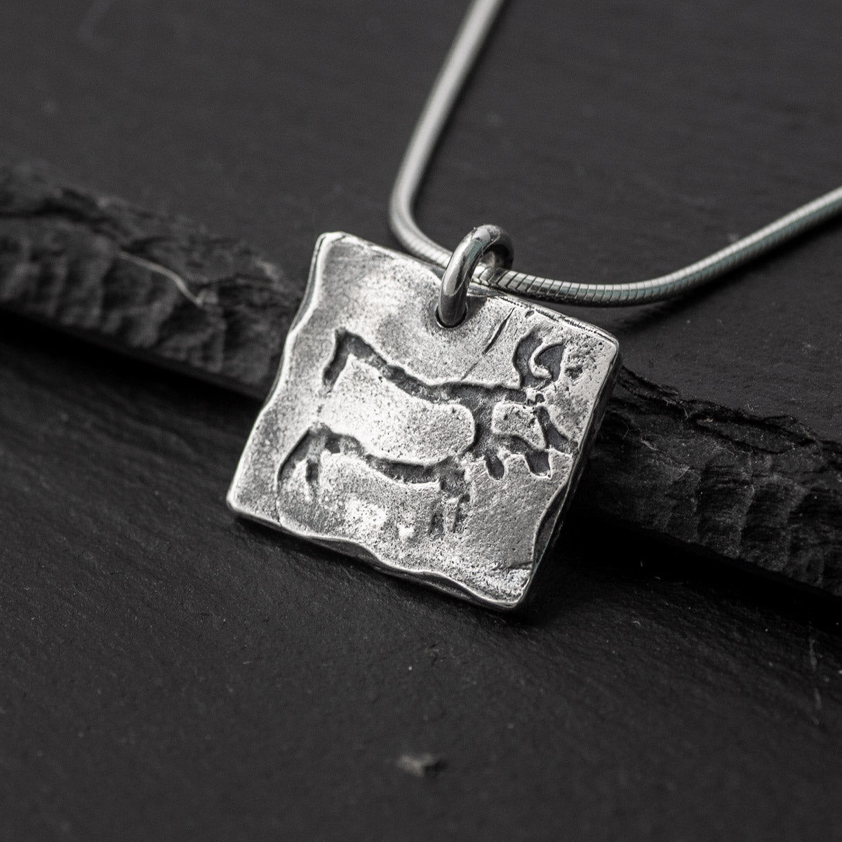 Norwegian Stag Rock Art Oxidised Silver Pendant by Silverfish