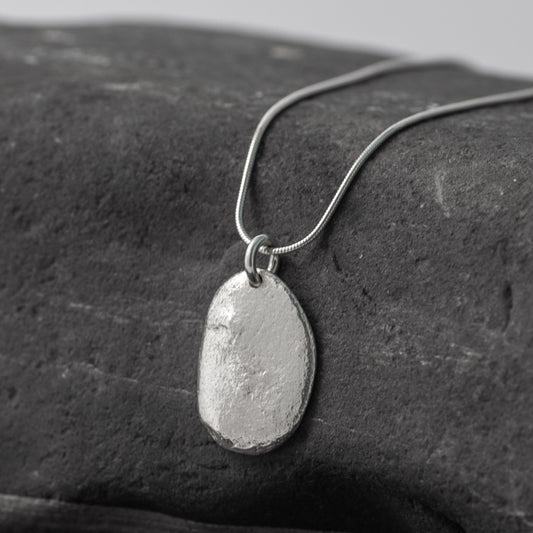 Pebble Silver Pendant - Large Textured by Silverfish