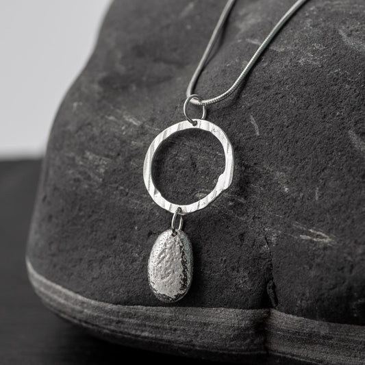 Pebble & Circle Silver Pendant - Small Smooth by Silverfish