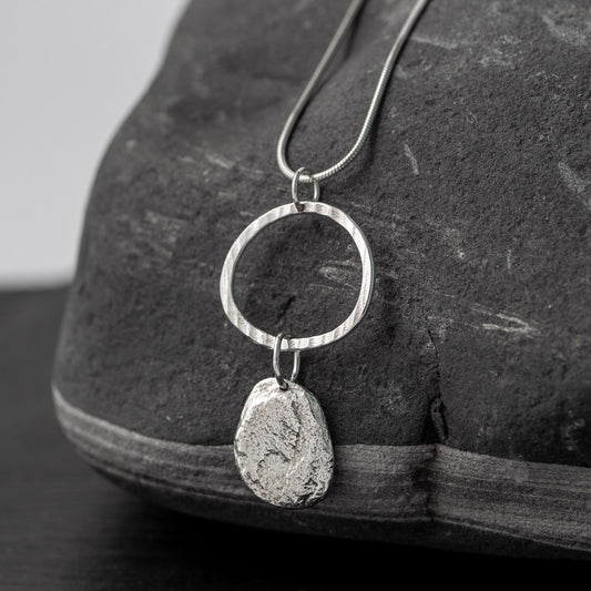 Pebble & Circle Silver Pendant - Medium Textured by Silverfish