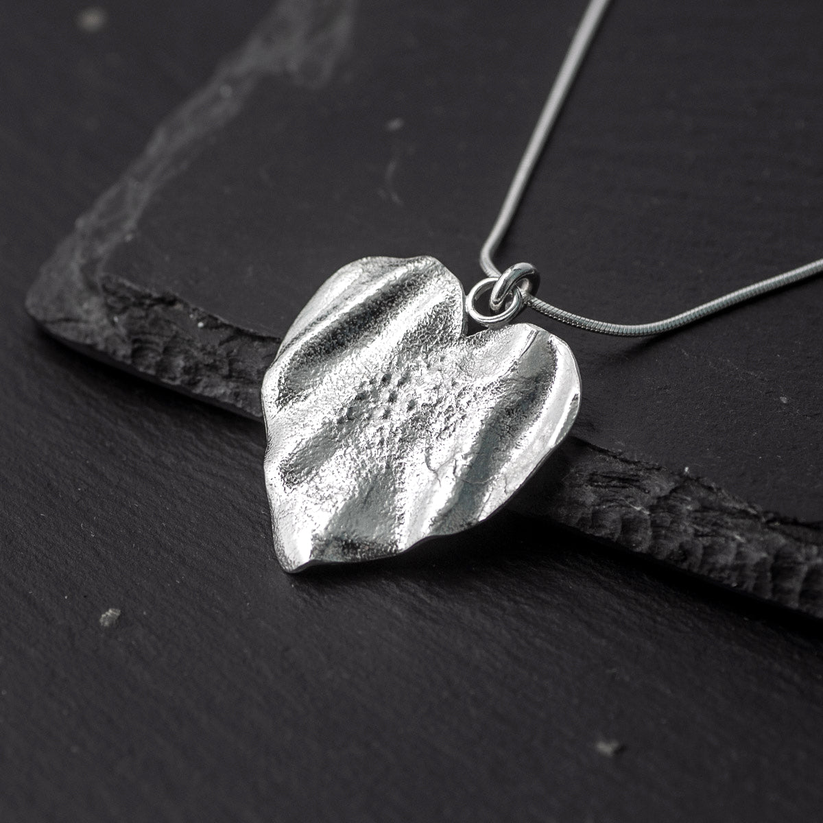 Ribbon Heart Silver Pendant - Large by Silverfish