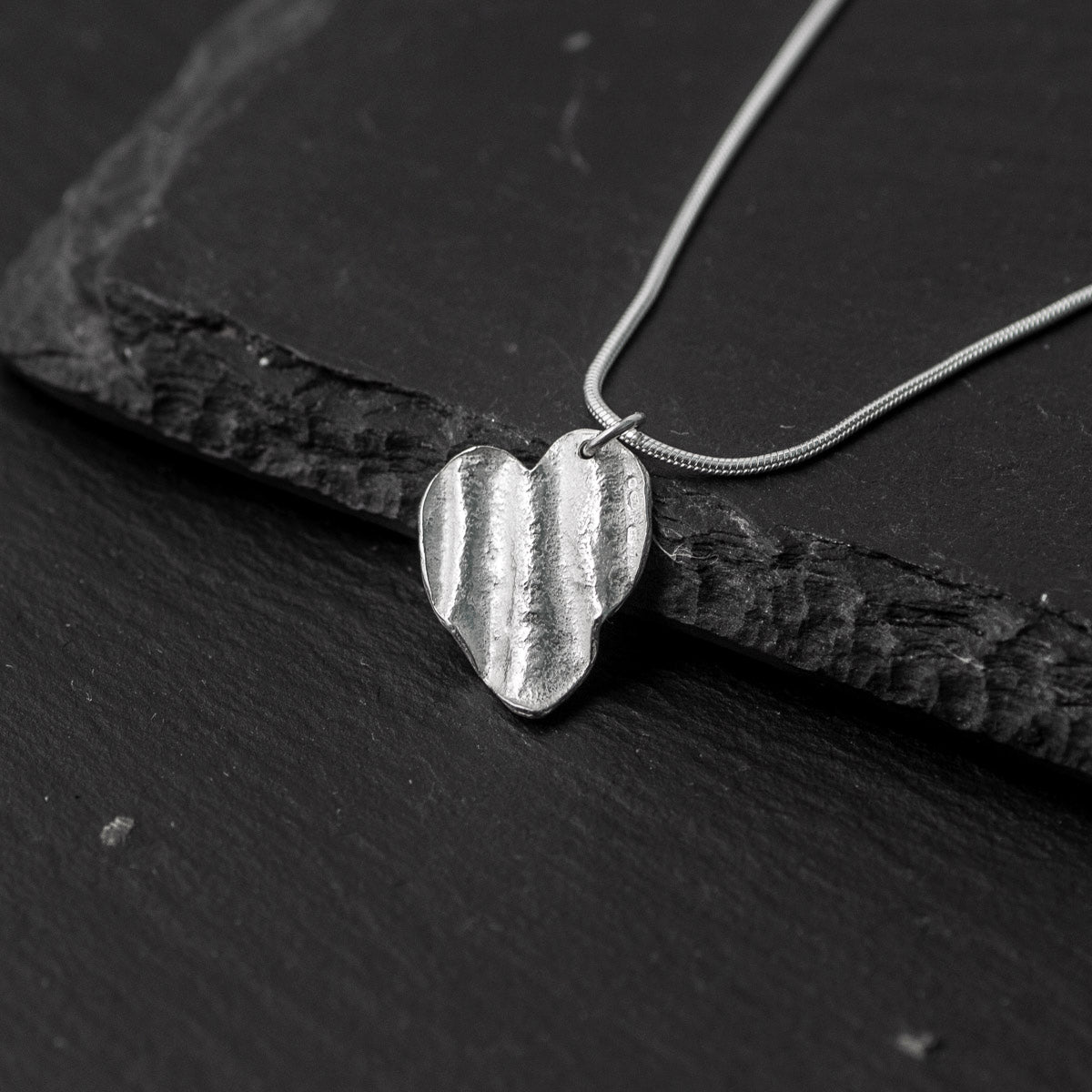 Ribbon Heart Silver Pendant - Small by Silverfish