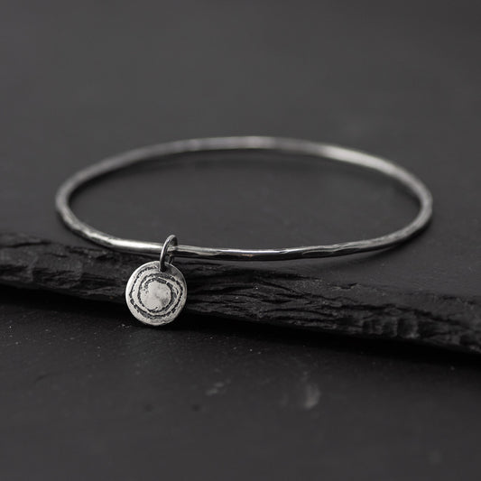 Barclodiad Rock Art Oxidised Silver Bangle by Silverfish