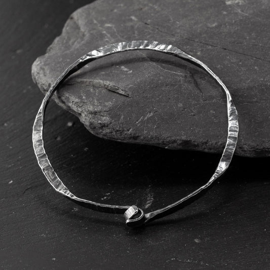 Forged Oxidised Silver Bangle - Knot - Medium by Silverfish