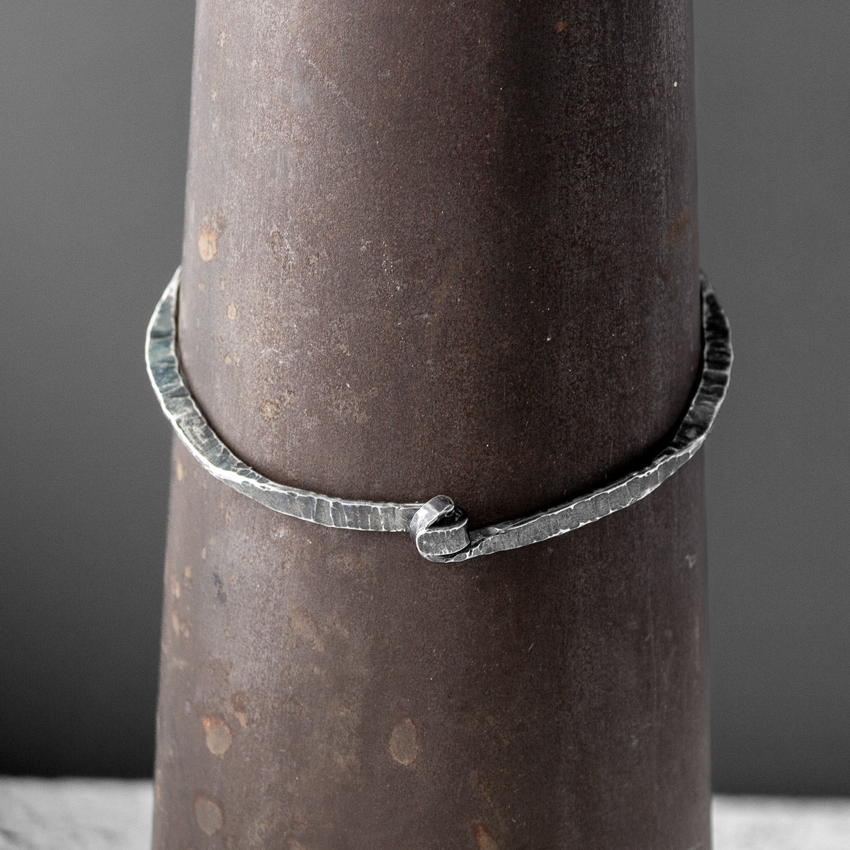 Forged Oxidised Silver Bangle - Knot - Medium by Silverfish