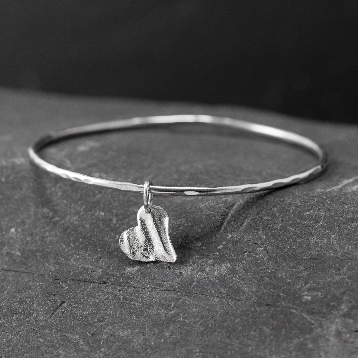 Ribbon Heart Silver Bangle - Tiny by Silverfish