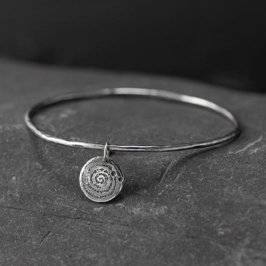 Llanbedr Spiral Oxidised Silver Bangle by Silverfish