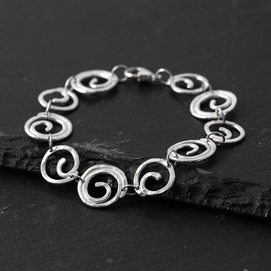 Spiral Silver Mixed Size Full Bracelet by Silverfish