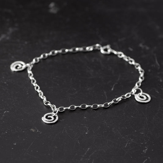 Spiral Silver Trio Charm Bracelet - Tiny by Silverfish