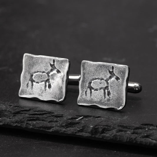 Norwegian Does Rock Art Oxidised Silver Cufflinks by Silverfish