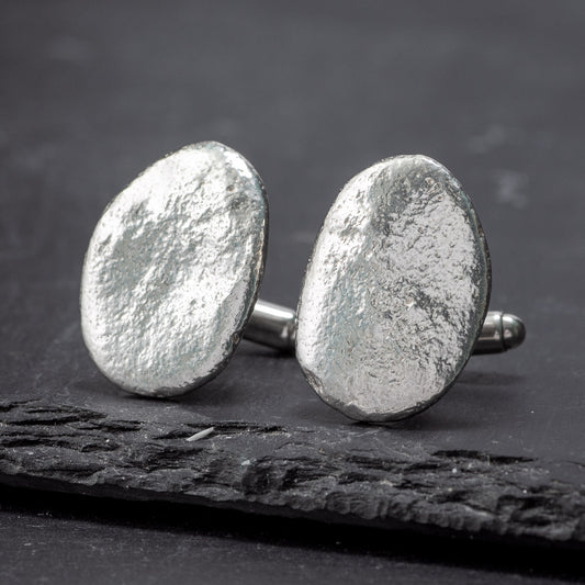 Pebble Silver Cufflinks - Large Textured by Silverfish