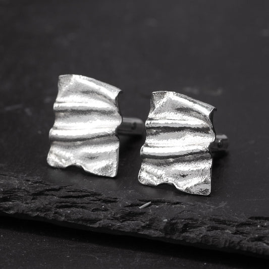 Ribbon Silver Cufflinks - Square by Silverfish