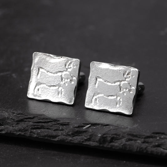 Norwegian Stags Rock Art Silver Cufflinks by Silverfish