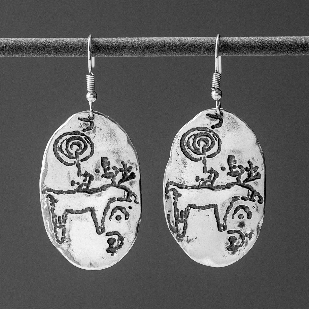 Campo Lameiro Oval Oxidised Silver Drop Earrings by Silverfish