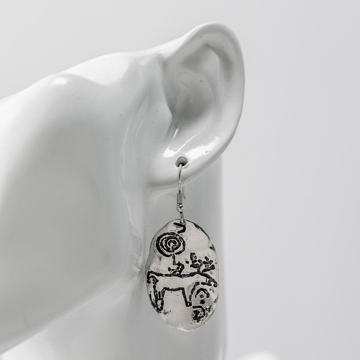 Campo Lameiro Oval Oxidised Silver Drop Earrings by Silverfish