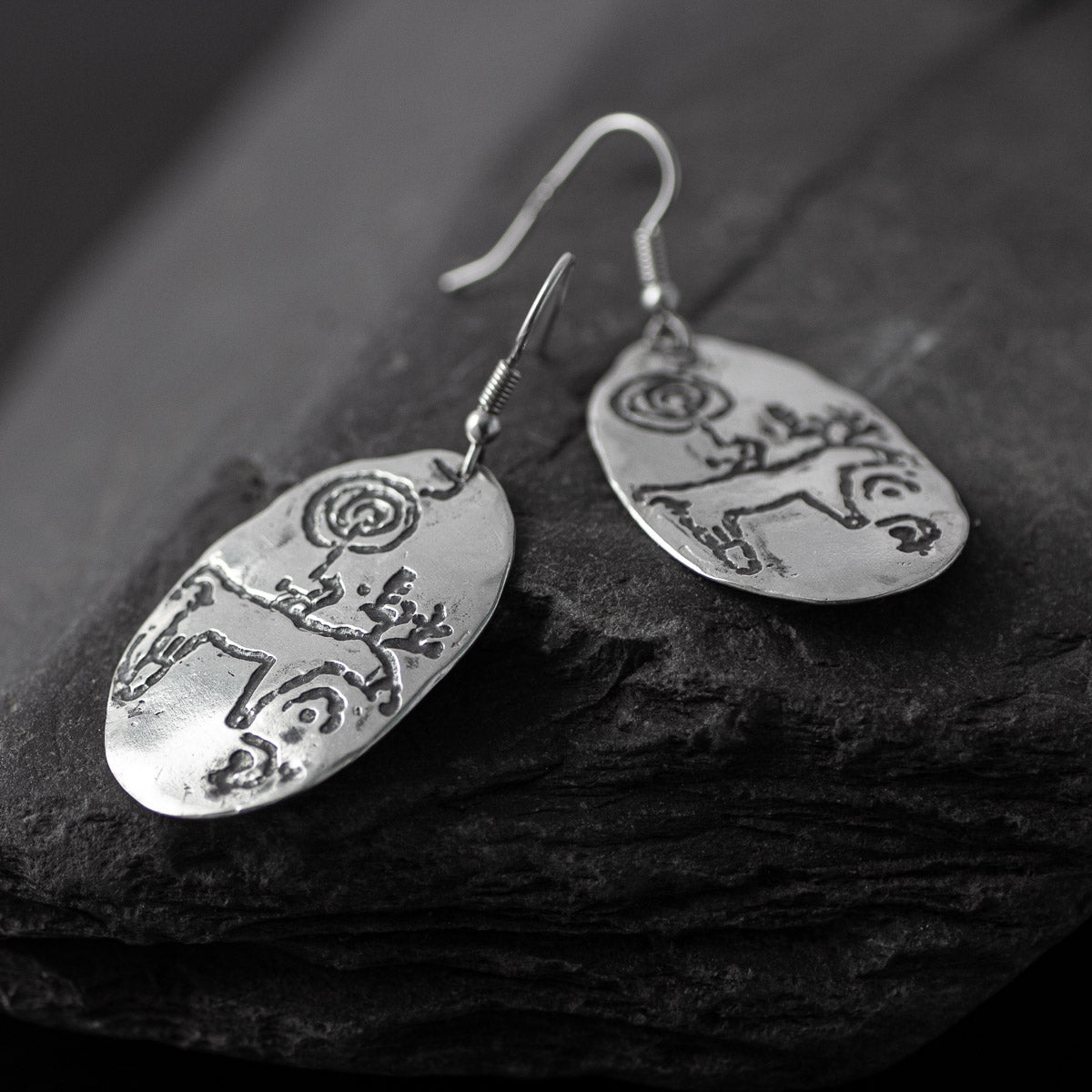 Campo Lameiro Oval Oxidised Silver Drop Earrings by Silverfish