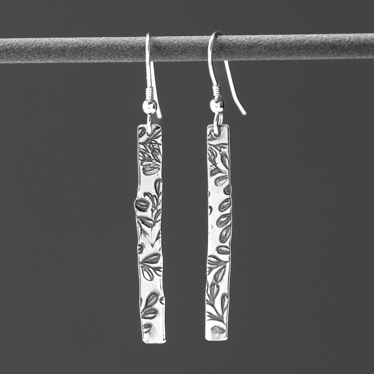 Flora Stem Oxidised Silver Drop Earrings by Silverfish