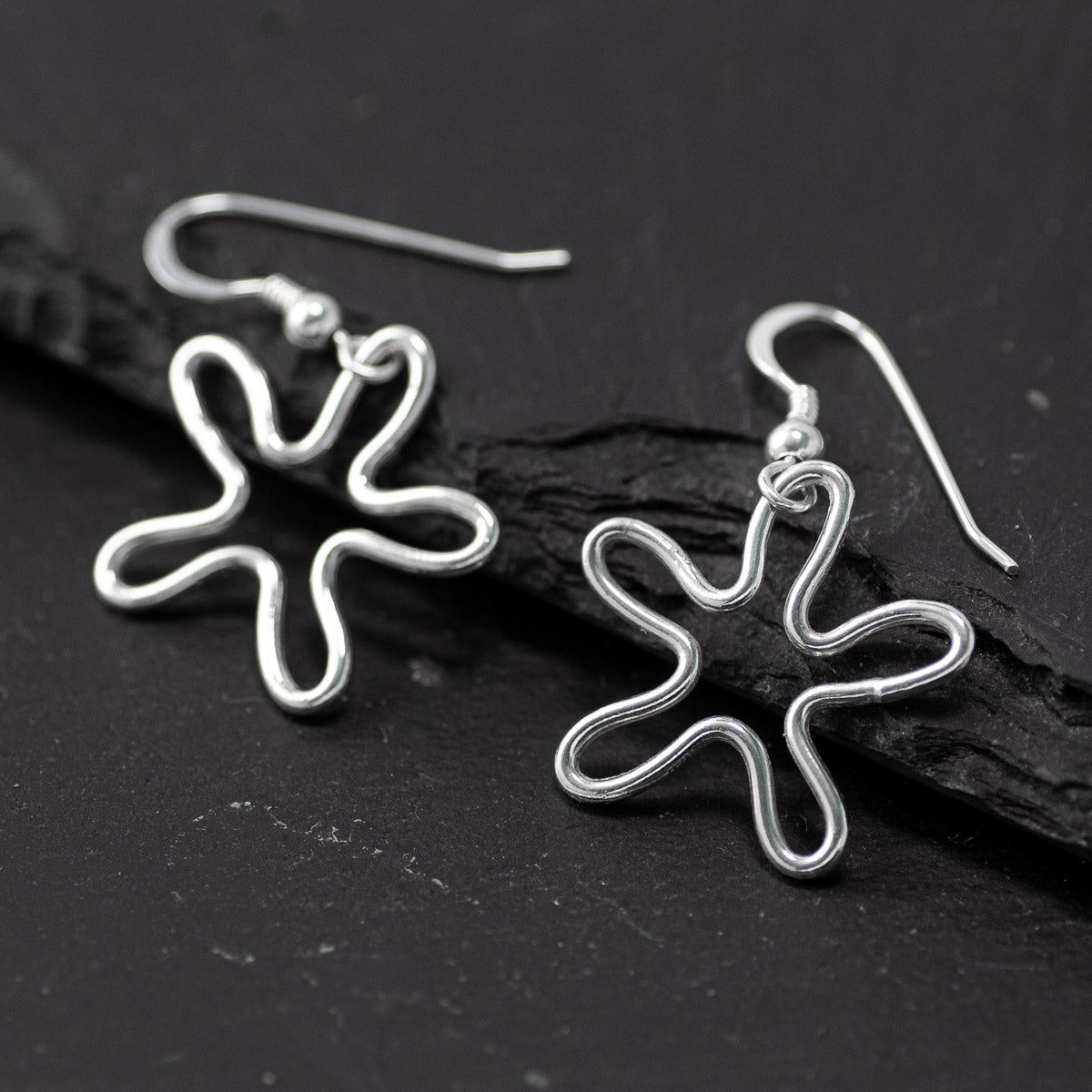 Flower Silver Drop Earrings by Silverfish