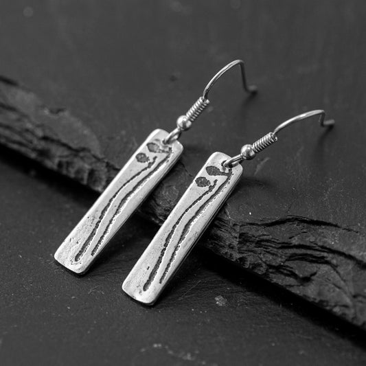 Halberd Oxidised Silver Drop Earrings - Long by Silverfish