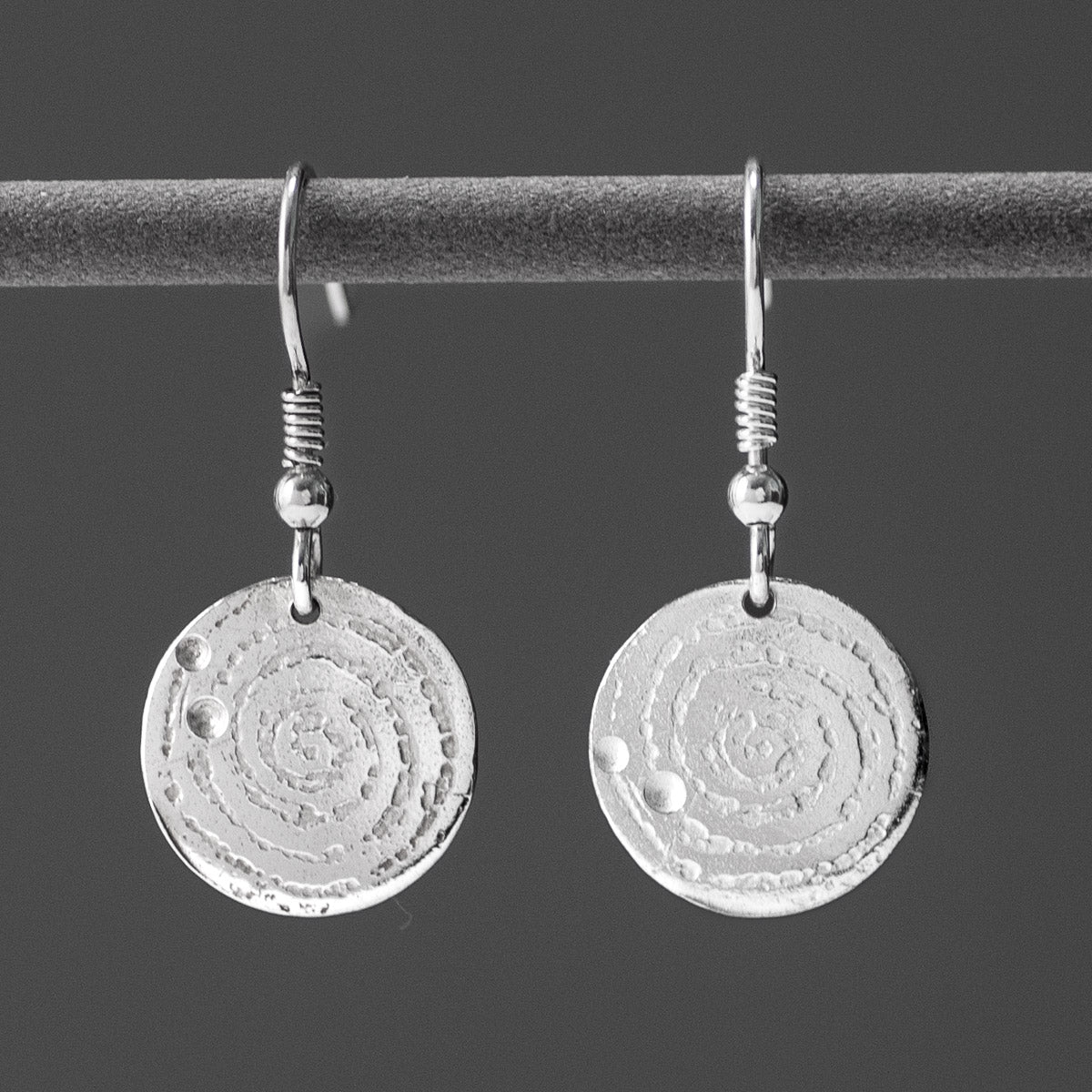 Llanbedr Spiral Silver Drop Earrings by Silverfish