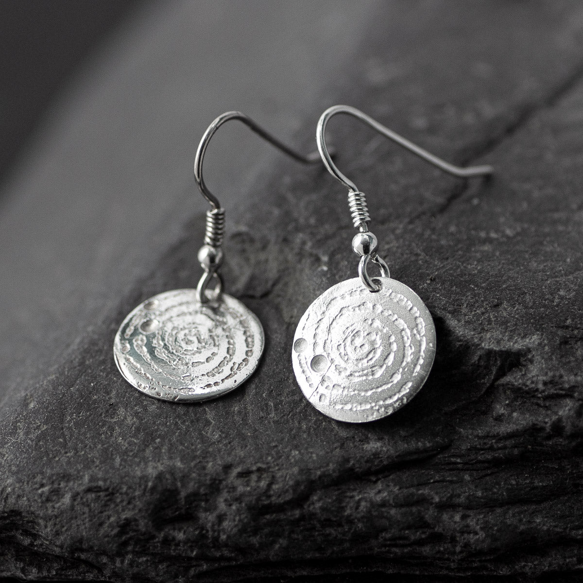 Llanbedr Spiral Silver Drop Earrings by Silverfish