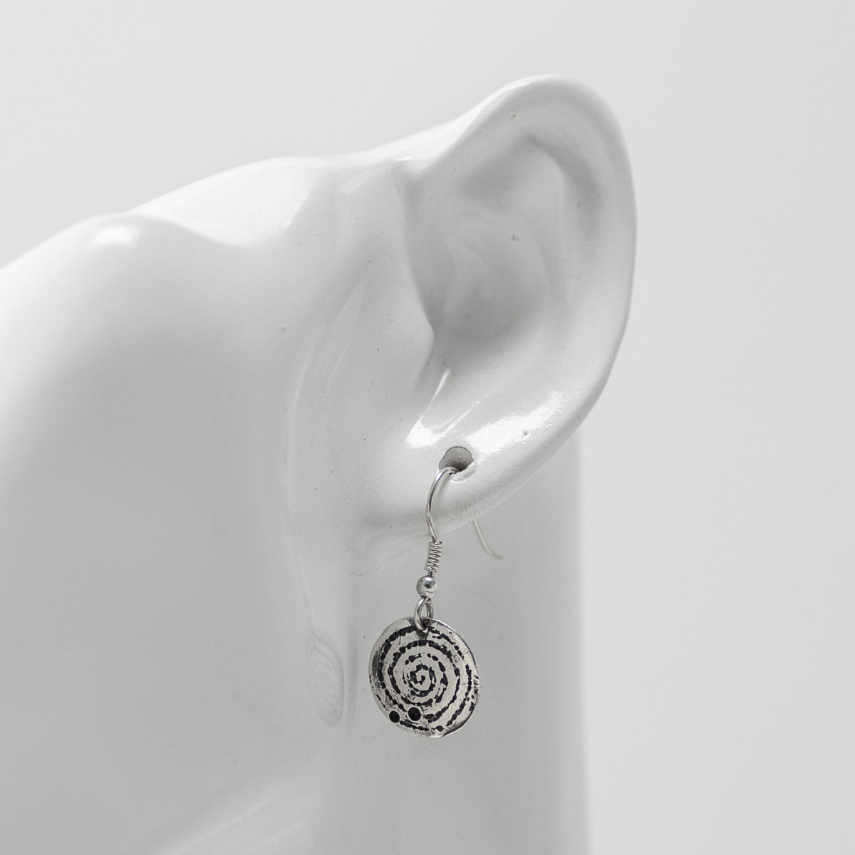 Llanbedr Spiral Oxidised Silver Drop Earrings by Silverfish