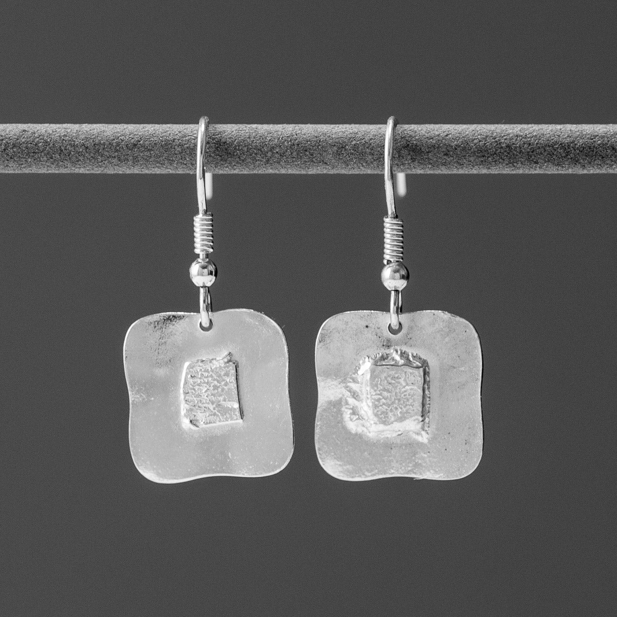 Mosaic Square Silver Drop Earrings by Silverfish